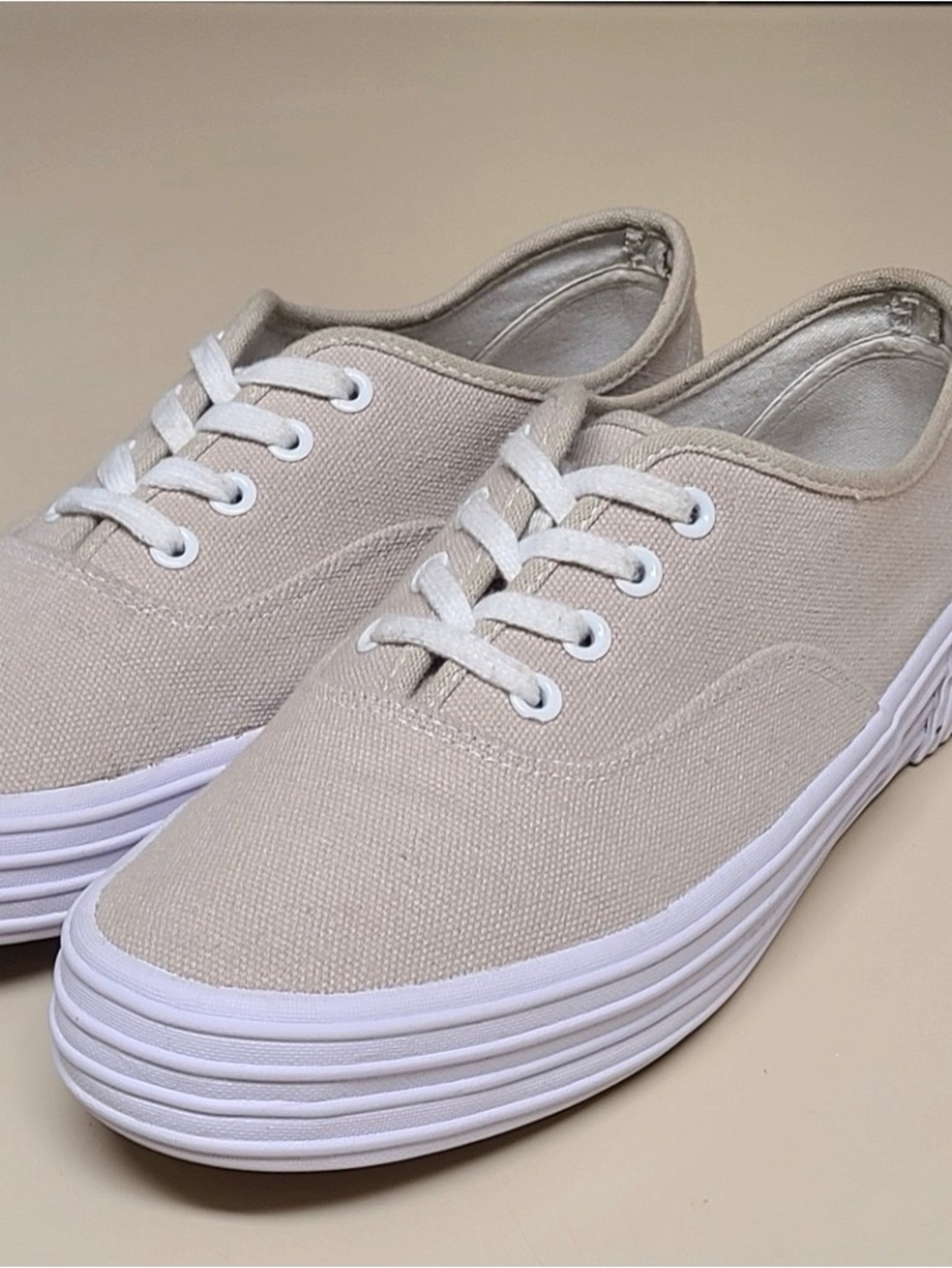 Canvas Low-Top Sneakers in Light Beige